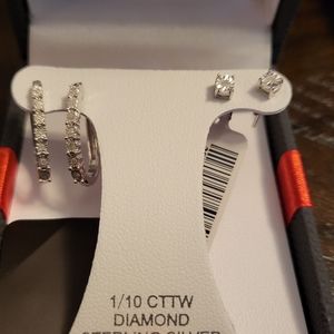 2pr Diamond Earrings in Sterling Silver